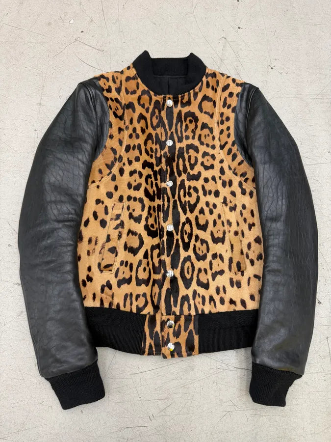 AW2014 Balmain Pony Hair Leopard Black Leather Bomber Jacket SesJtvt 0