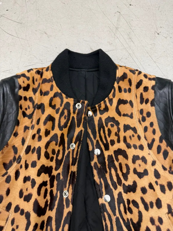 AW2014 Balmain Pony Hair Leopard Black Leather Bomber Jacket SesJtvt 10