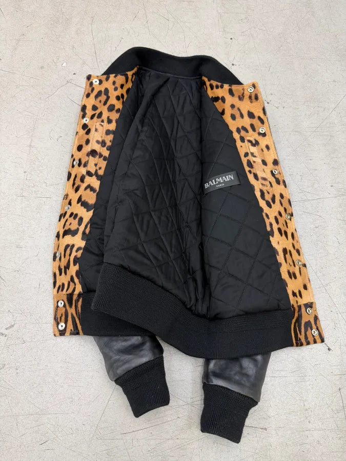 AW2014 Balmain Pony Hair Leopard Black Leather Bomber Jacket SesJtvt 11