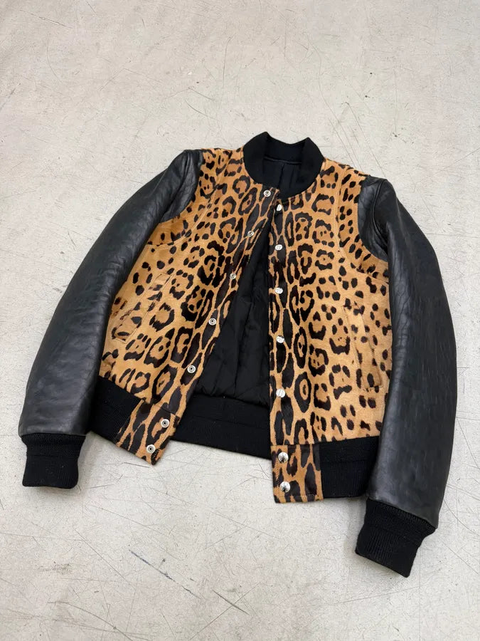 AW2014 Balmain Pony Hair Leopard Black Leather Bomber Jacket SesJtvt 12