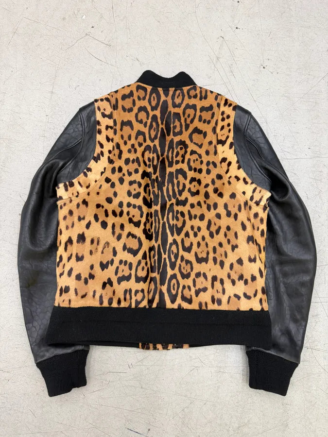 AW2014 Balmain Pony Hair Leopard Black Leather Bomber Jacket SesJtvt 2