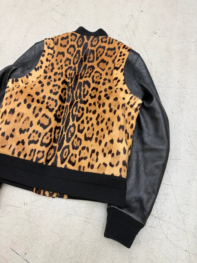 AW2014 Balmain Pony Hair Leopard Black Leather Bomber Jacket SesJtvt 3