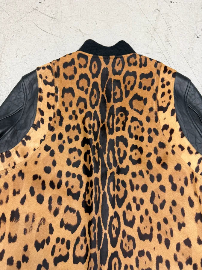 AW2014 Balmain Pony Hair Leopard Black Leather Bomber Jacket SesJtvt 4