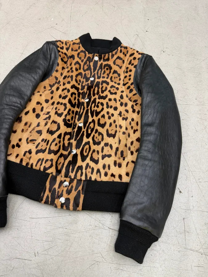 AW2014 Balmain Pony Hair Leopard Black Leather Bomber Jacket SesJtvt 5