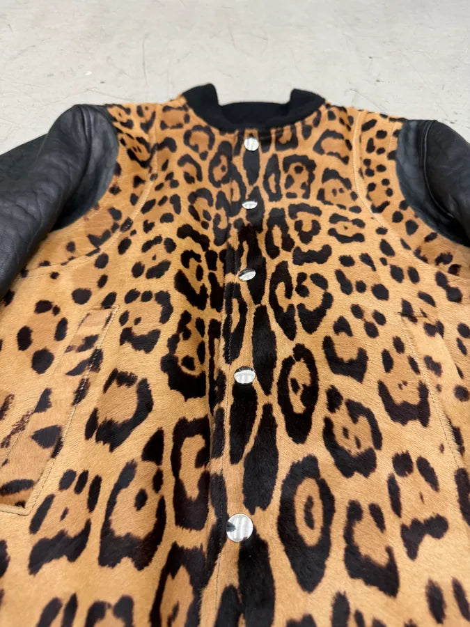 AW2014 Balmain Pony Hair Leopard Black Leather Bomber Jacket SesJtvt 6
