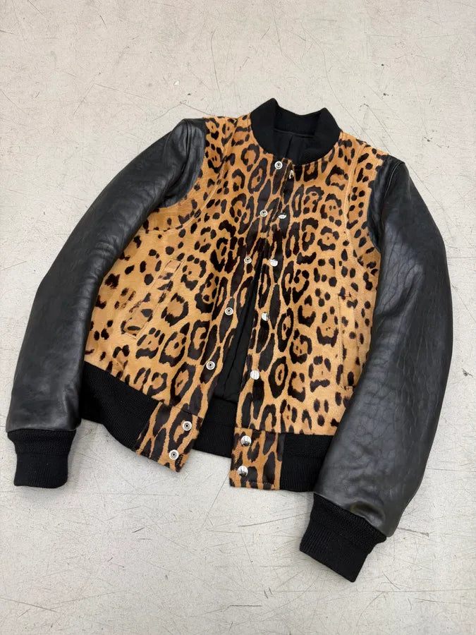AW2014 Balmain Pony Hair Leopard Black Leather Bomber Jacket SesJtvt 7