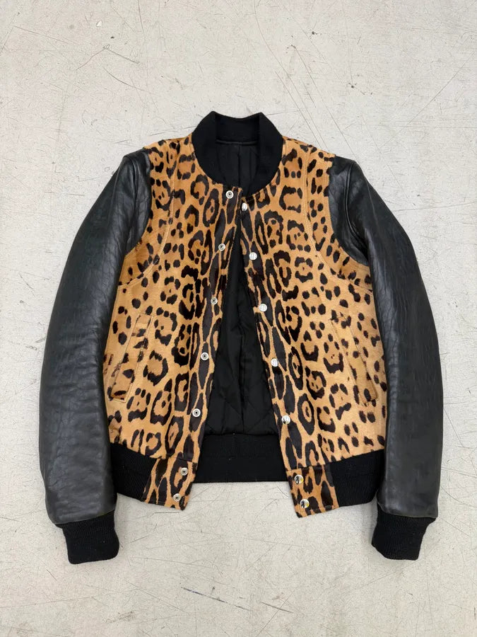 AW2014 Balmain Pony Hair Leopard Black Leather Bomber Jacket SesJtvt 9