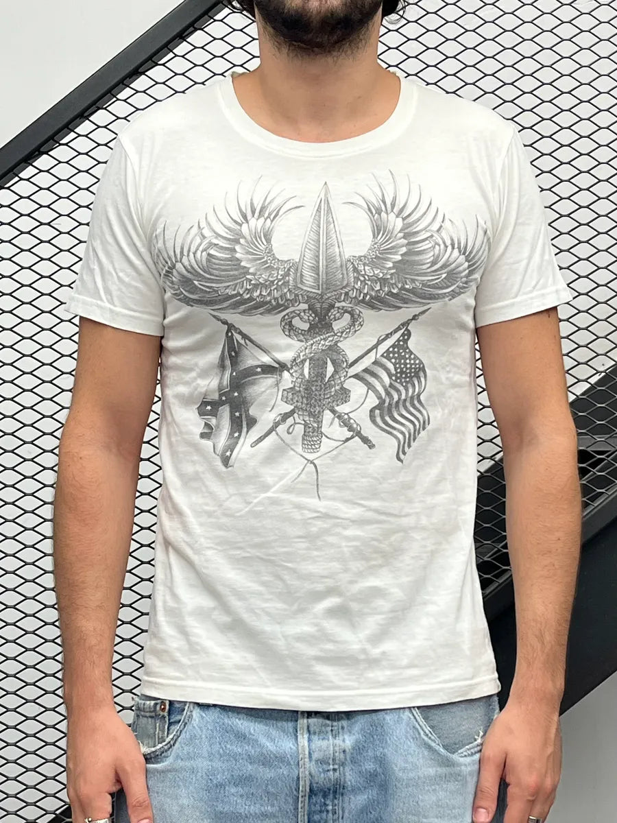 AW2014 Balmain Sword Flag White T-Shirt oxzGtYv 1