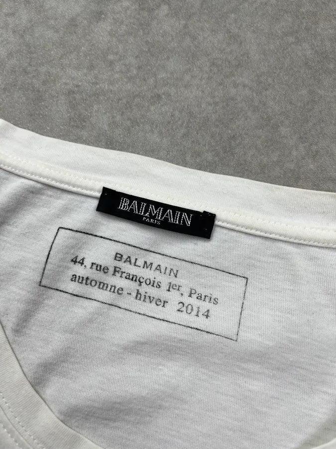 AW2014 Balmain Sword Flag White T-Shirt oxzGtYv 6
