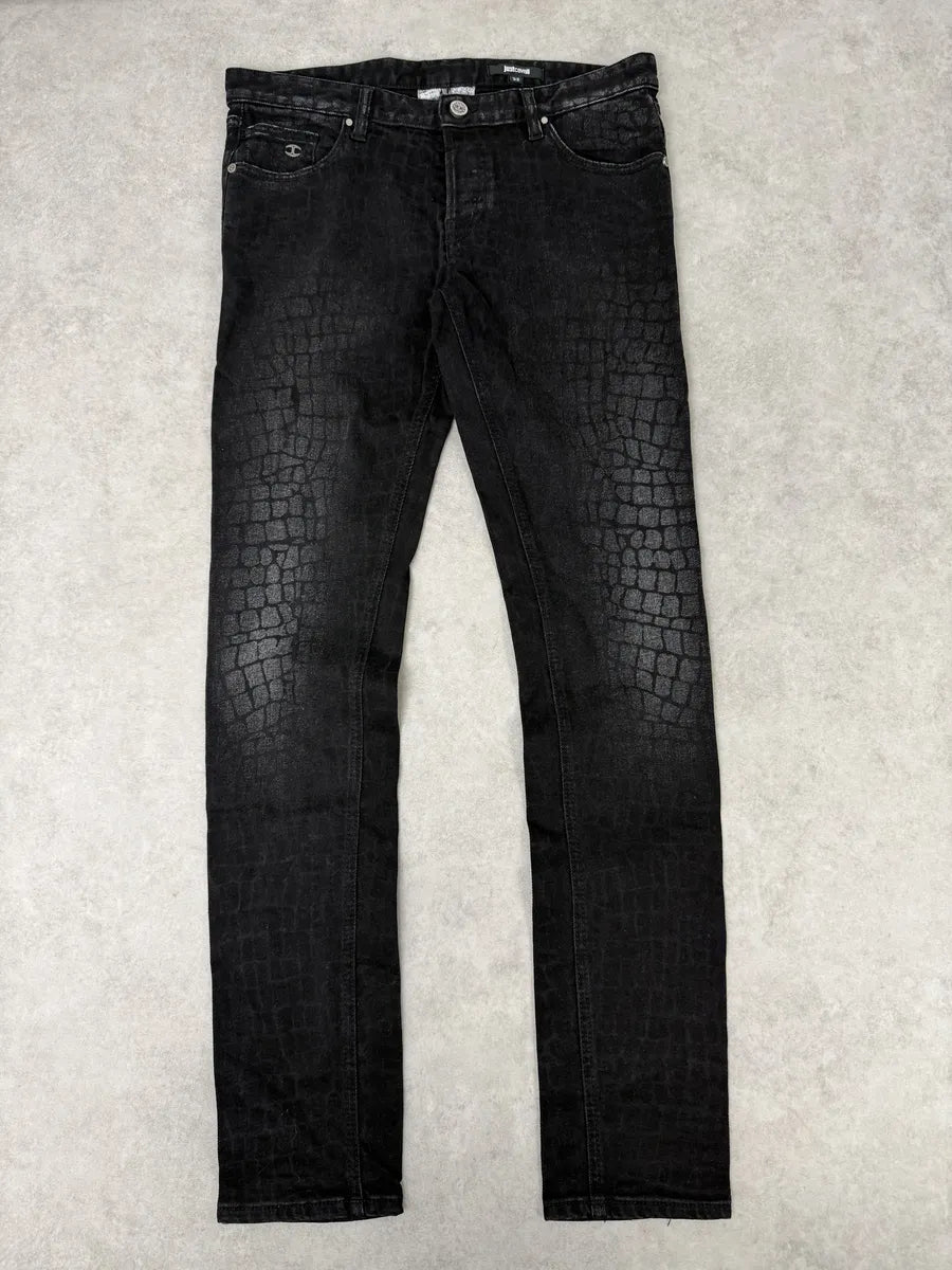 AW2014 Cavalli Black Crocodile Print Slim Pants kRNKYiU 0