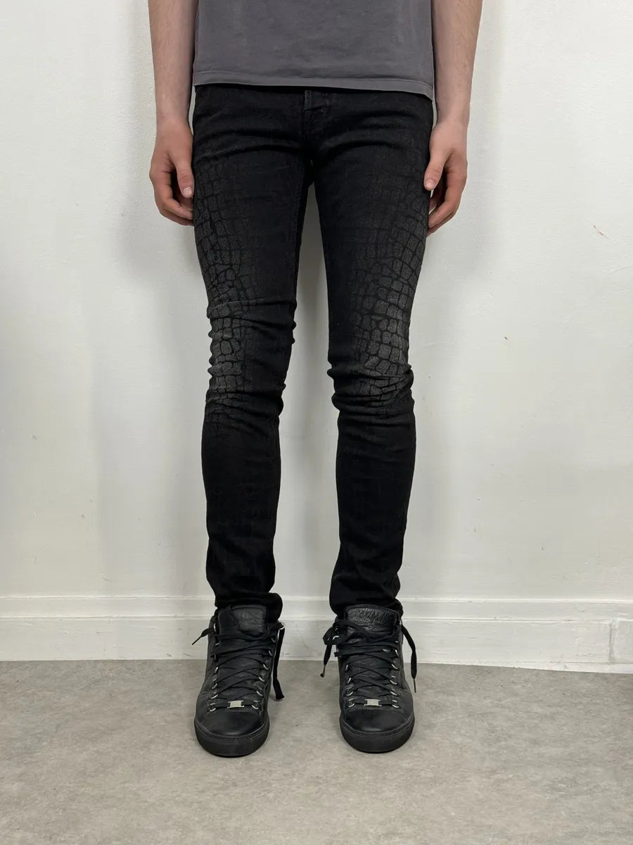 AW2014 Cavalli Black Crocodile Print Slim Pants kRNKYiU 2