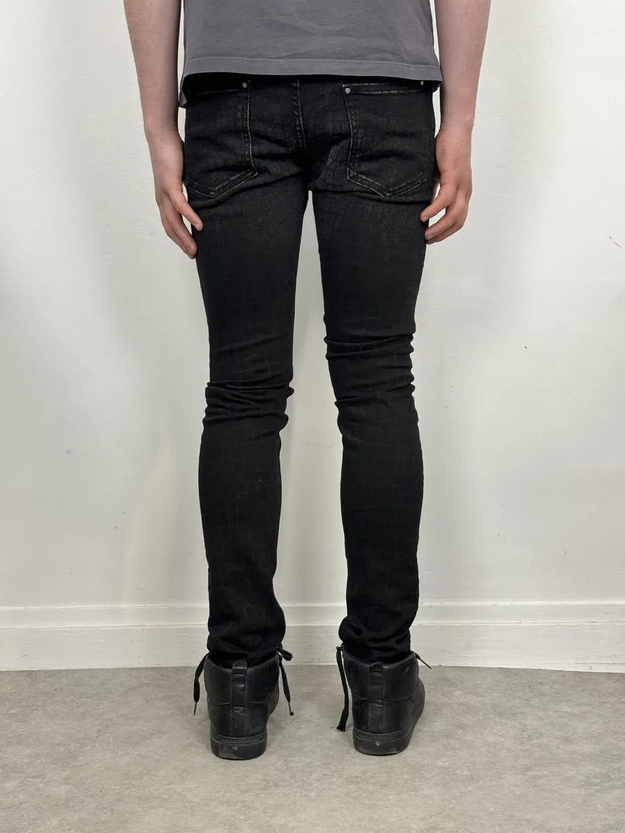 AW2014 Cavalli Black Crocodile Print Slim Pants kRNKYiU 3