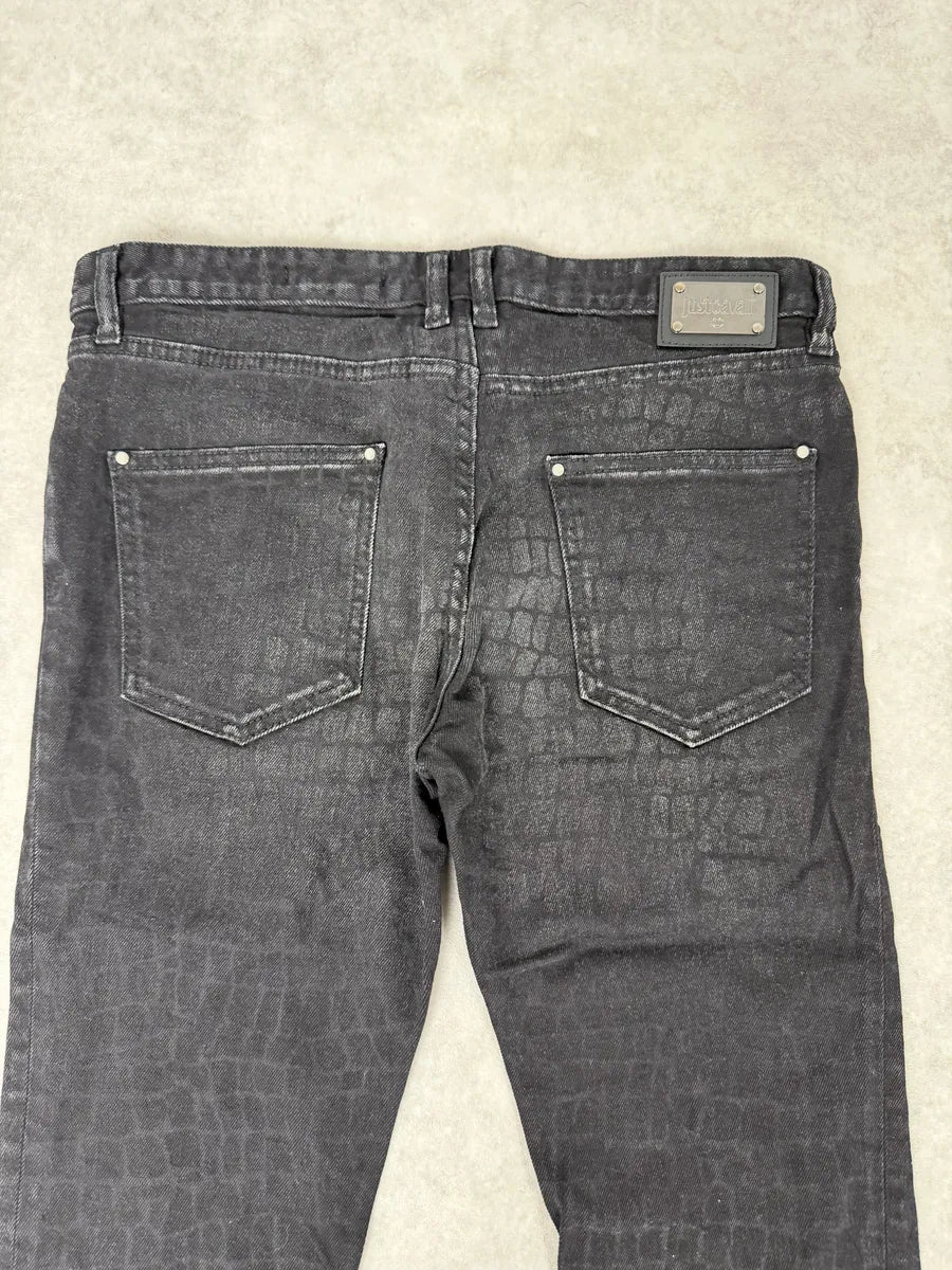 AW2014 Cavalli Black Crocodile Print Slim Pants kRNKYiU 7