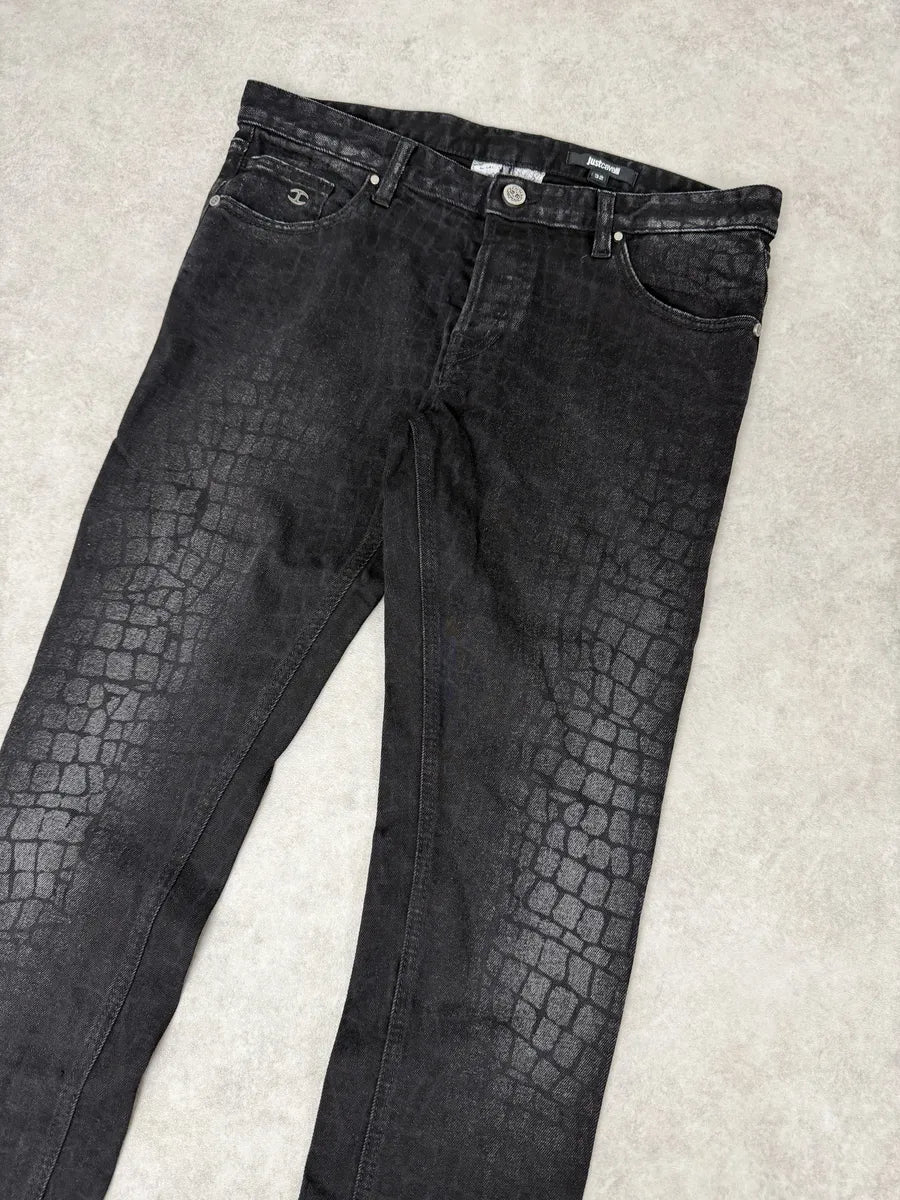 AW2014 Cavalli Black Crocodile Print Slim Pants kRNKYiU 8