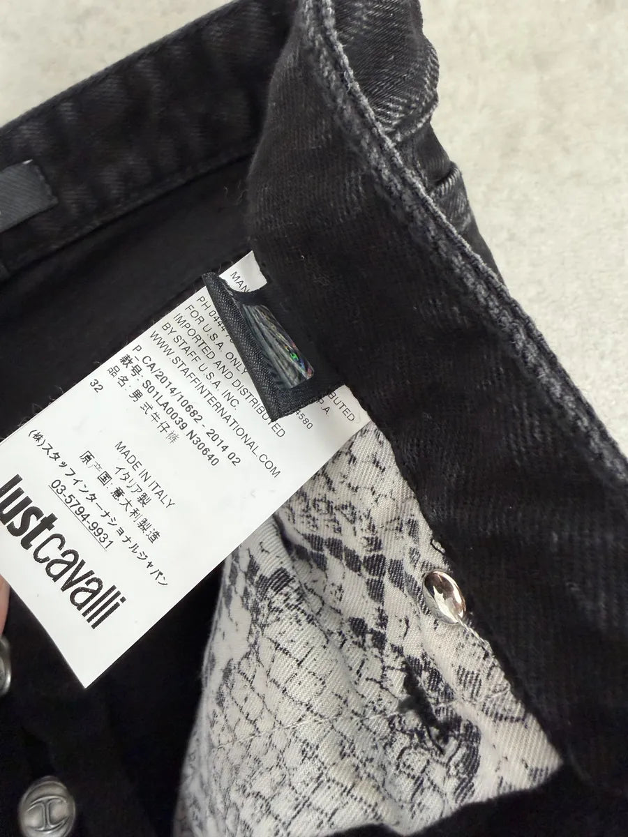 AW2014 Cavalli Black Crocodile Print Slim Pants kRNKYiU 9