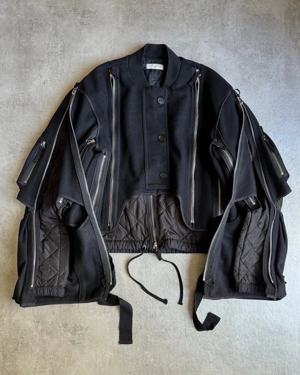 AW2014 Dries Van Noten Black Wool Zips Bomber Jacket eewQjgC 1
