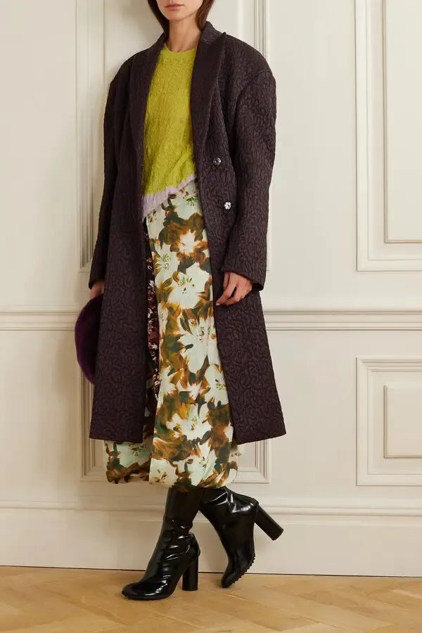 AW2014 Dries Van Noten Marron Wool Loose Textured Long Coat jpjhUUl 3