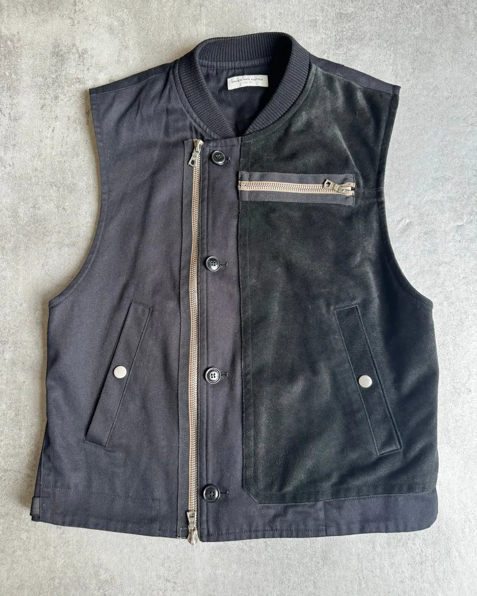 AW2014 Dries Van Noten Suede Hybride Asymmetrical Navy Vest yAVolfW 0
