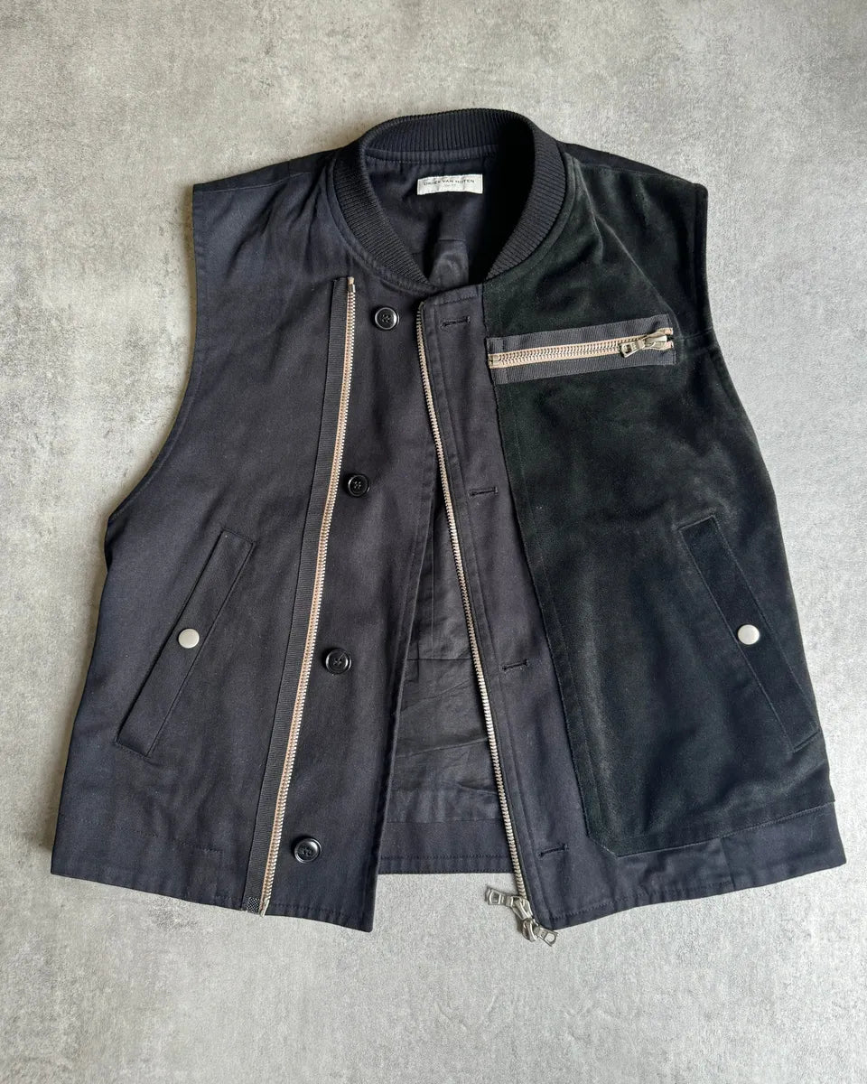AW2014 Dries Van Noten Suede Hybride Asymmetrical Navy Vest yAVolfW 1