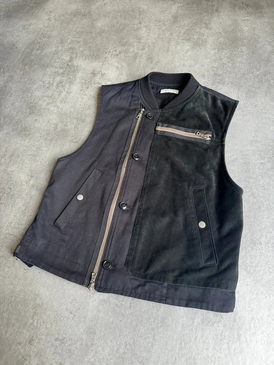 AW2014 Dries Van Noten Suede Hybride Asymmetrical Navy Vest yAVolfW 5