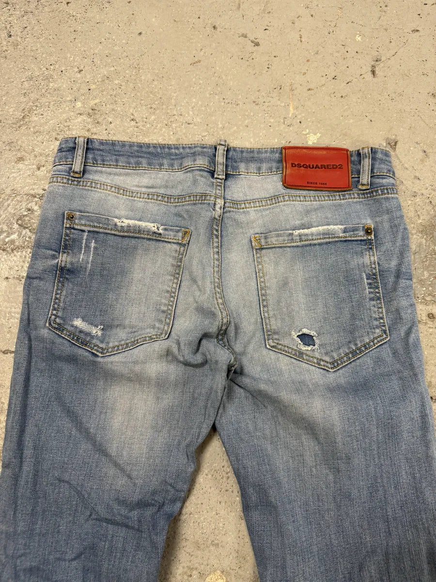 AW2014 DSquared2 Blue Distressed Patchwork Slim Denim Jeans jAxlbmN 6