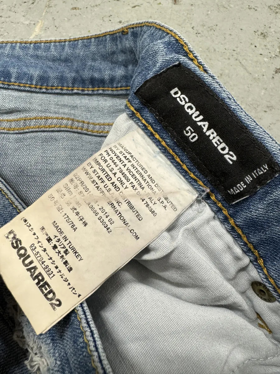 AW2014 DSquared2 Blue Distressed Patchwork Slim Denim Jeans jAxlbmN 8