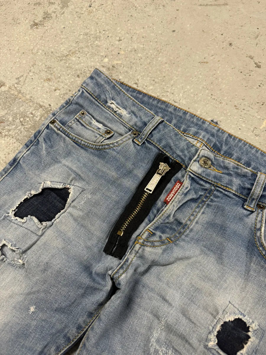 AW2014 DSquared2 Blue Distressed Patchwork Slim Denim Jeans jAxlbmN 9