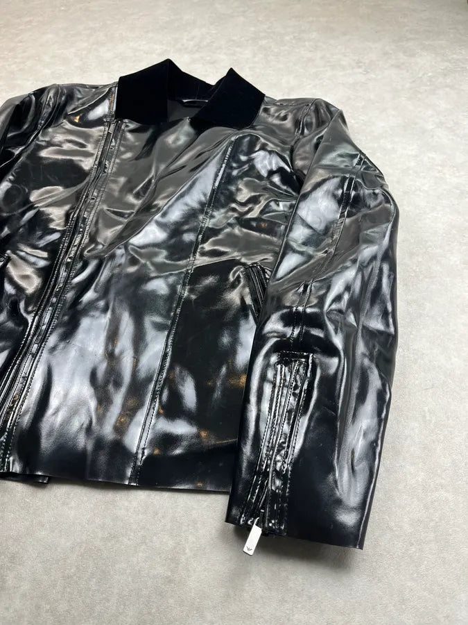 SS2014 Emporio Armani Black Reflective Matrix Asymmetrical Leather Jacket PbPJvgB 3