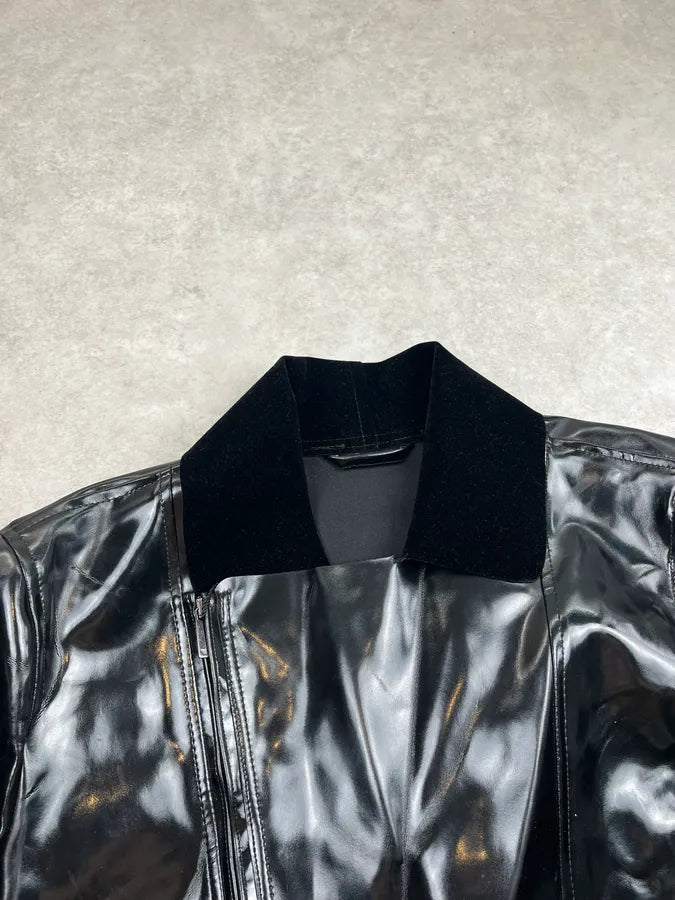 SS2014 Emporio Armani Black Reflective Matrix Asymmetrical Leather Jacket PbPJvgB 5