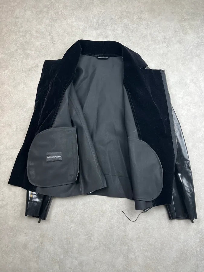 SS2014 Emporio Armani Black Reflective Matrix Asymmetrical Leather Jacket PbPJvgB 8