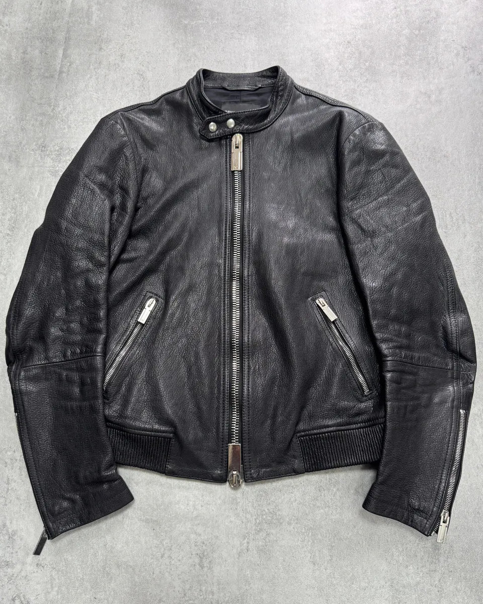 AW2014 Emporio Armani Black Perfect Leather Jacket wsYkgHz 0