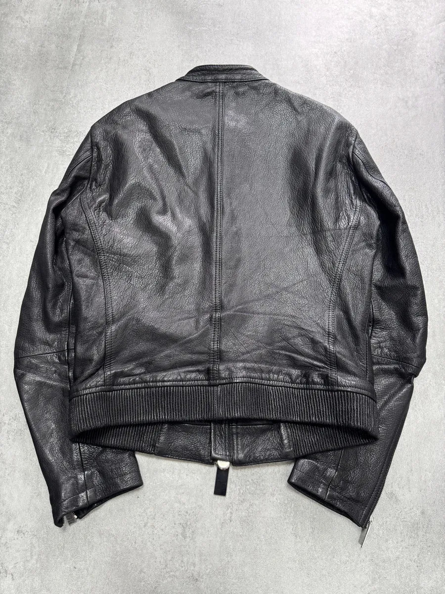 AW2014 Emporio Armani Black Perfect Leather Jacket wsYkgHz 2