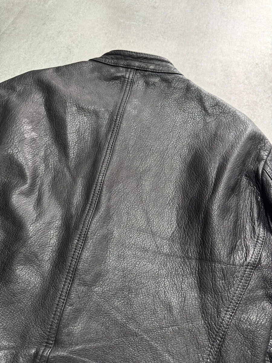 AW2014 Emporio Armani Black Perfect Leather Jacket wsYkgHz 4