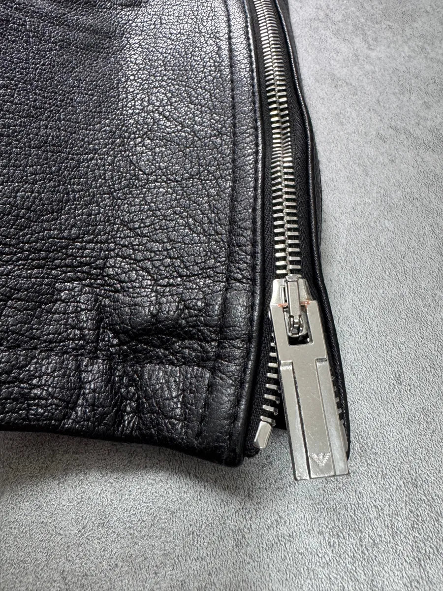 AW2014 Emporio Armani Black Perfect Leather Jacket wsYkgHz 5