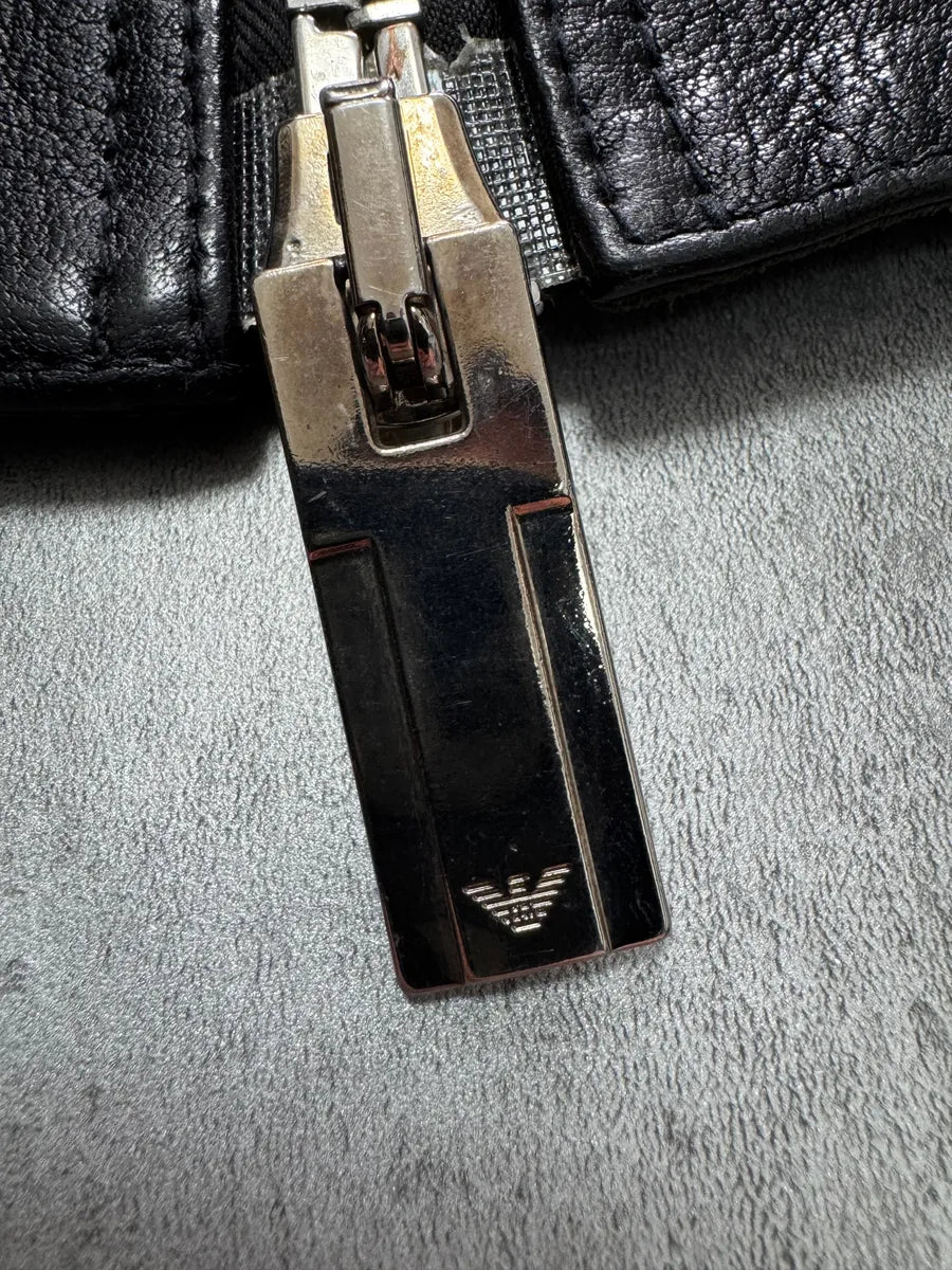 AW2014 Emporio Armani Black Perfect Leather Jacket wsYkgHz 8