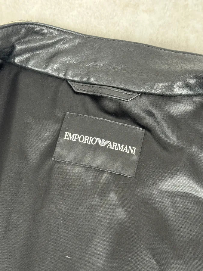 SS2015 Emporio Armani Black Pony Hair White Stripes Leather Biker Jacket CnEbnmi 7