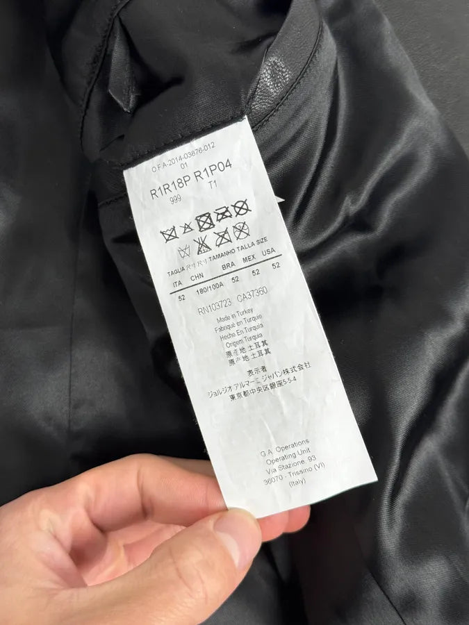 SS2015 Emporio Armani Black Pony Hair White Stripes Leather Biker Jacket CnEbnmi 8