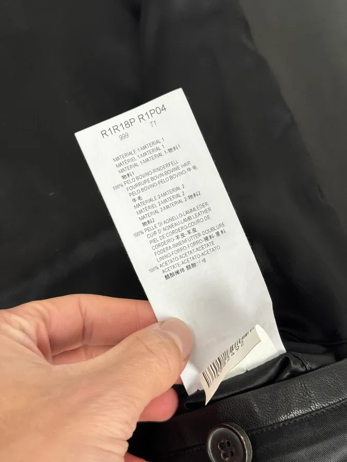 SS2015 Emporio Armani Black Pony Hair White Stripes Leather Biker Jacket CnEbnmi 9