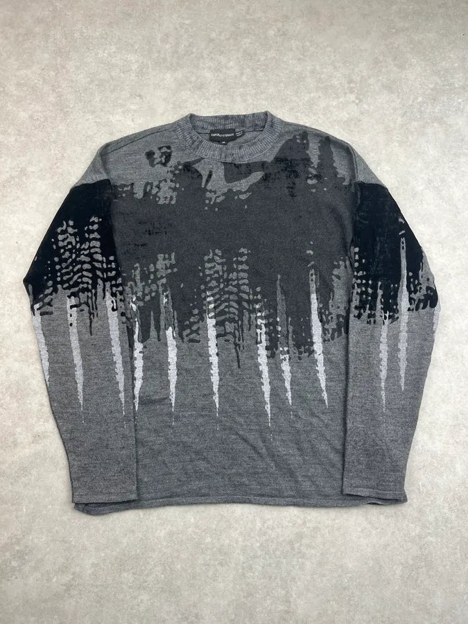 AW2014 Emporio Armani Grey & Black Abstract Sweater kPZKRte 0