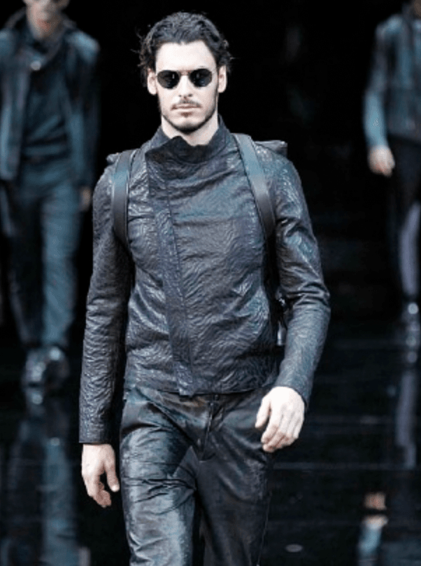 AW2014 Emporio Armani Relief Zebra Asymmetrical Biker Black Leather Jacket NZFwKwU 1