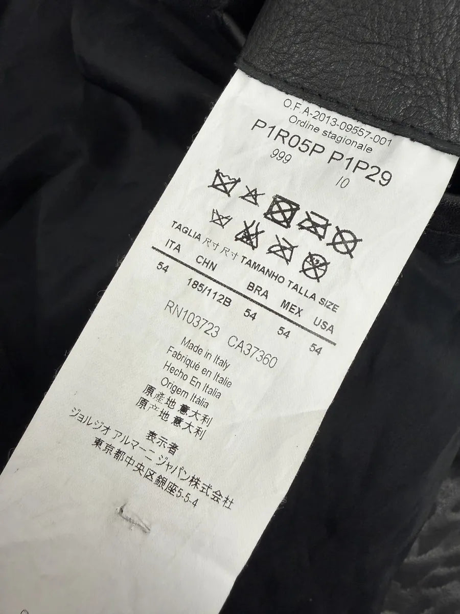 AW2014 Emporio Armani Relief Zebra Asymmetrical Biker Black Leather Jacket NZFwKwU 12