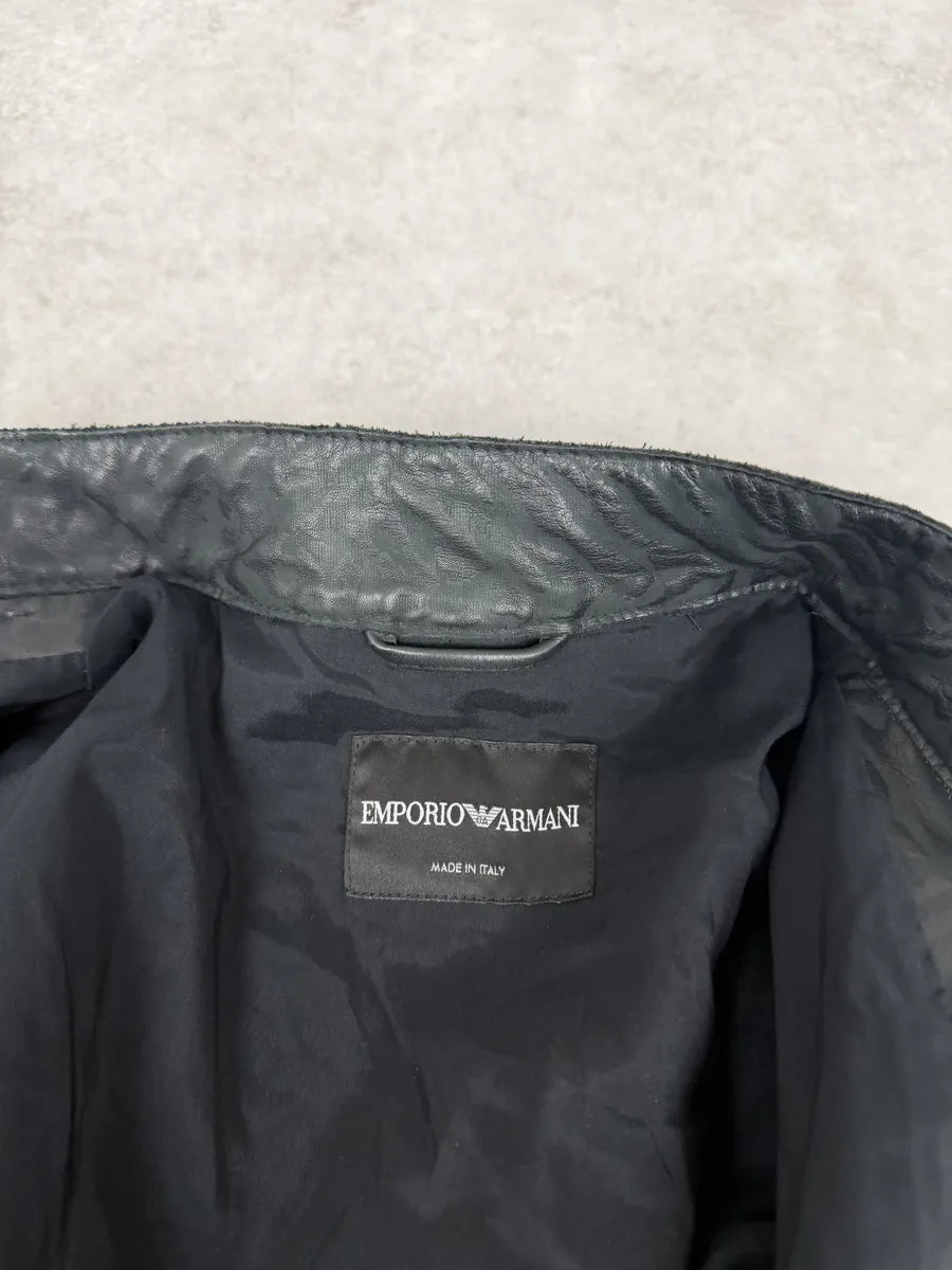 AW2014 Emporio Armani Relief Zebra Asymmetrical Biker Black Leather Jacket NZFwKwU 13