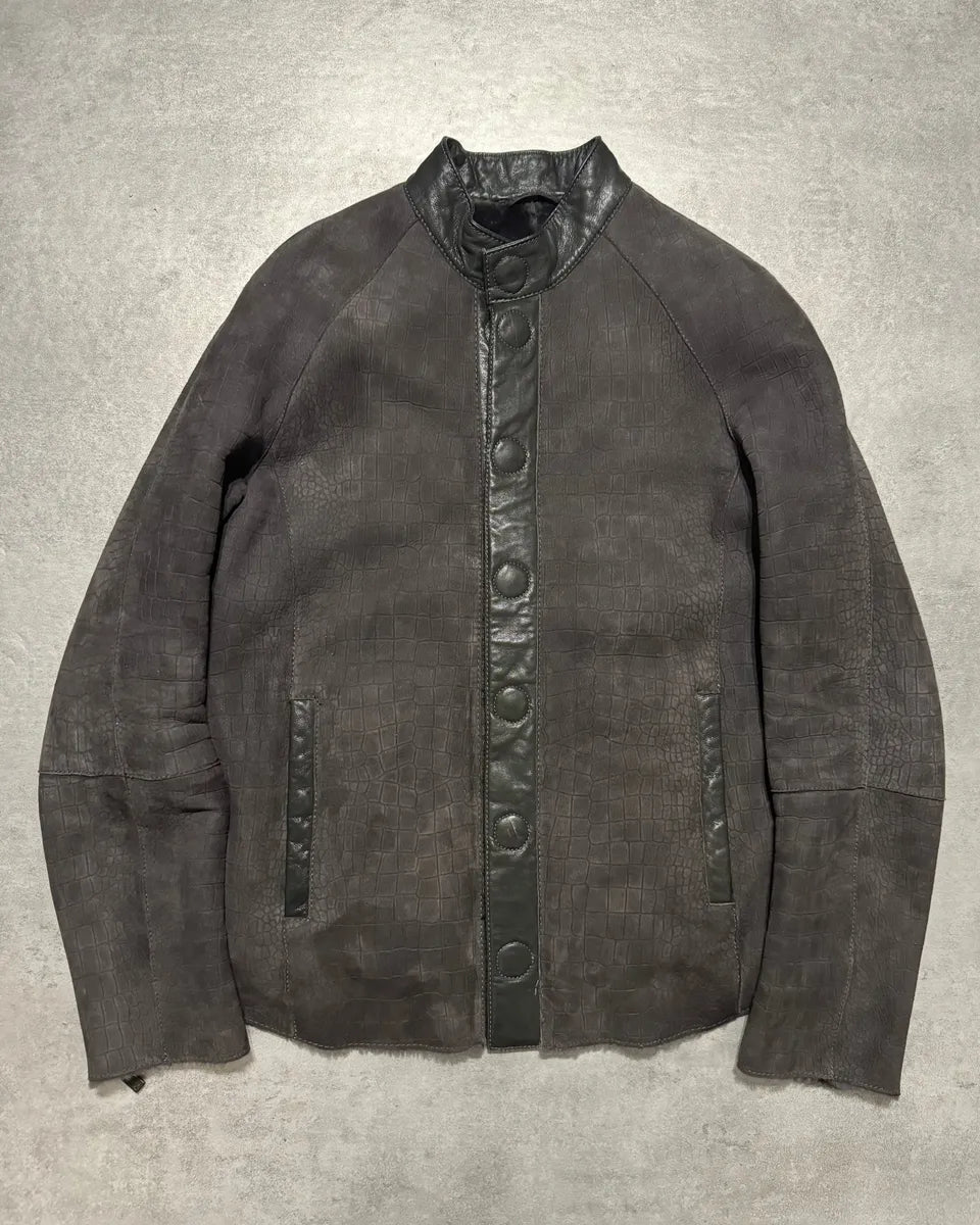 AW2014 Giorgio Armani Brown Crocodile Effect Lamb Shearling Fur Jacket nKrbqRo 0