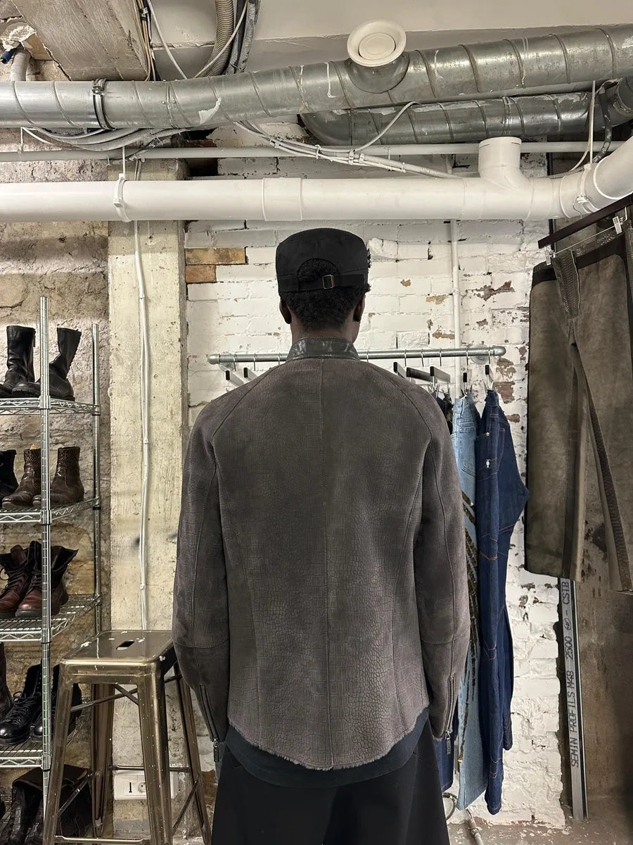 AW2014 Giorgio Armani Brown Crocodile Effect Lamb Shearling Fur Jacket nKrbqRo 3