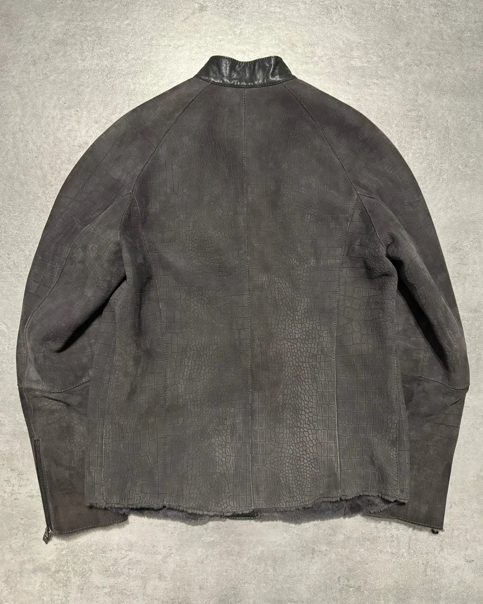 AW2014 Giorgio Armani Brown Crocodile Effect Lamb Shearling Fur Jacket nKrbqRo 6