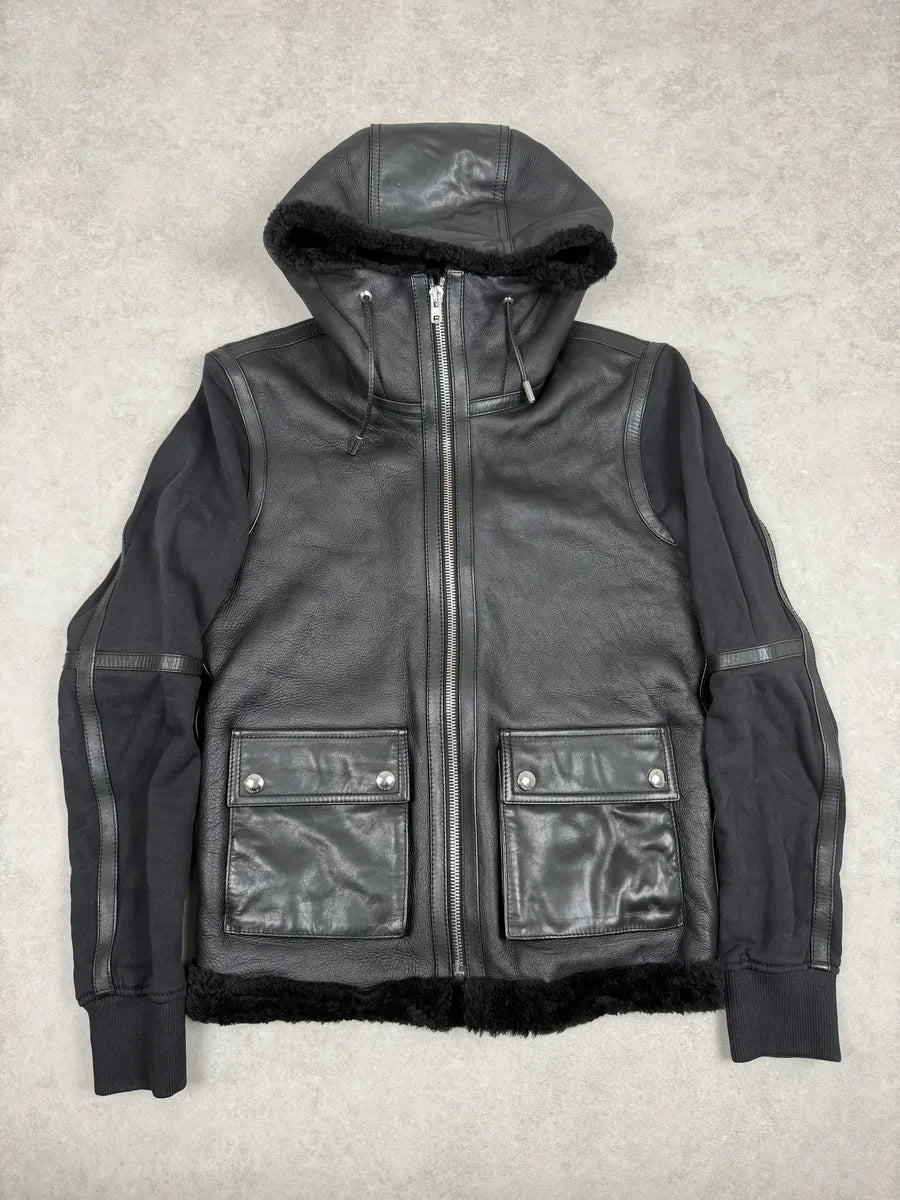AW2014 Givenchy Black Leather Shearling Hooded Jacket by Riccardo Tisci pCFppmq 0