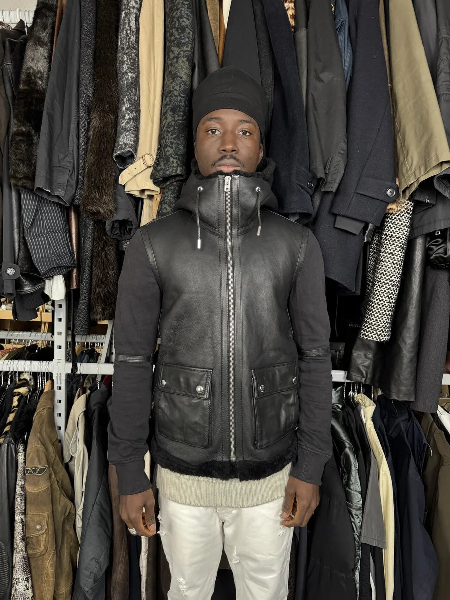 AW2014 Givenchy Black Leather Shearling Hooded Jacket by Riccardo Tisci pCFppmq 1
