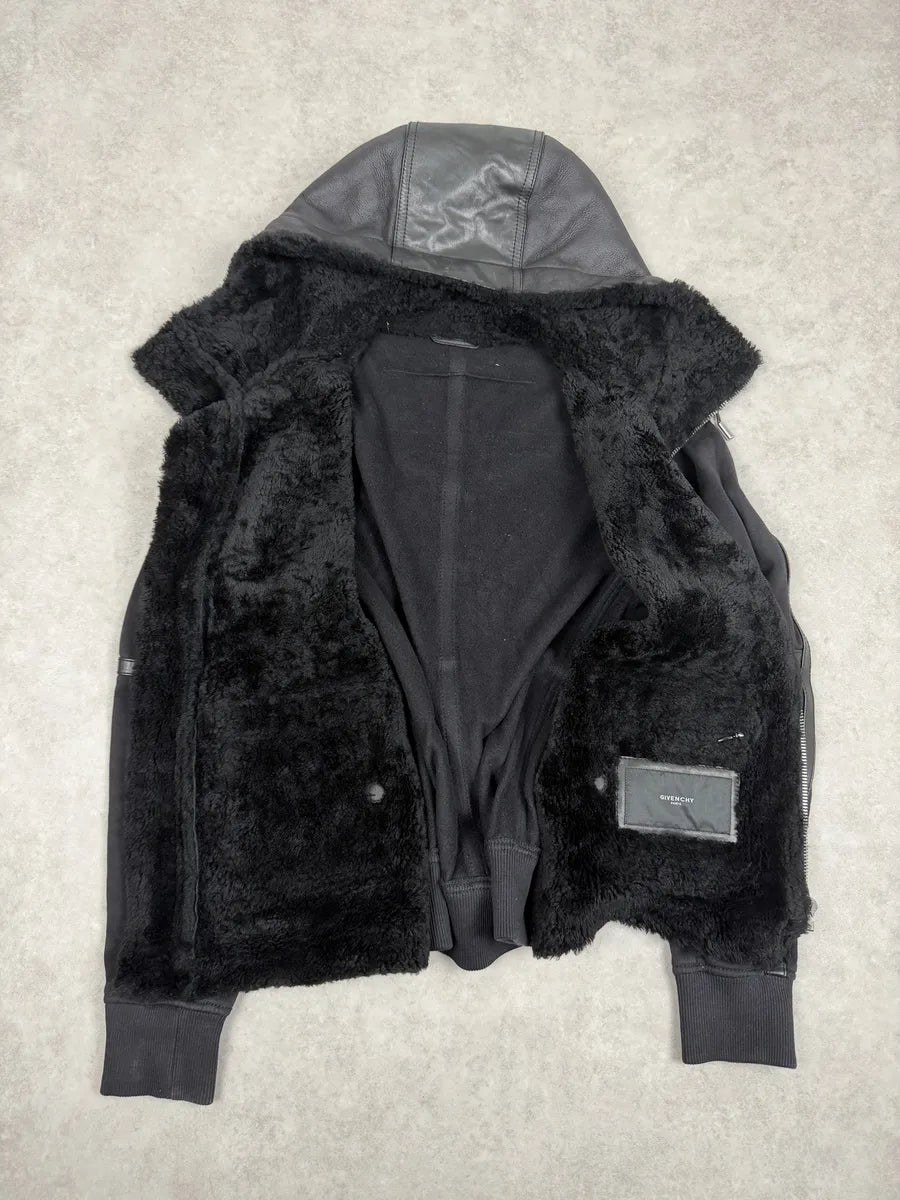 AW2014 Givenchy Black Leather Shearling Hooded Jacket by Riccardo Tisci pCFppmq 3