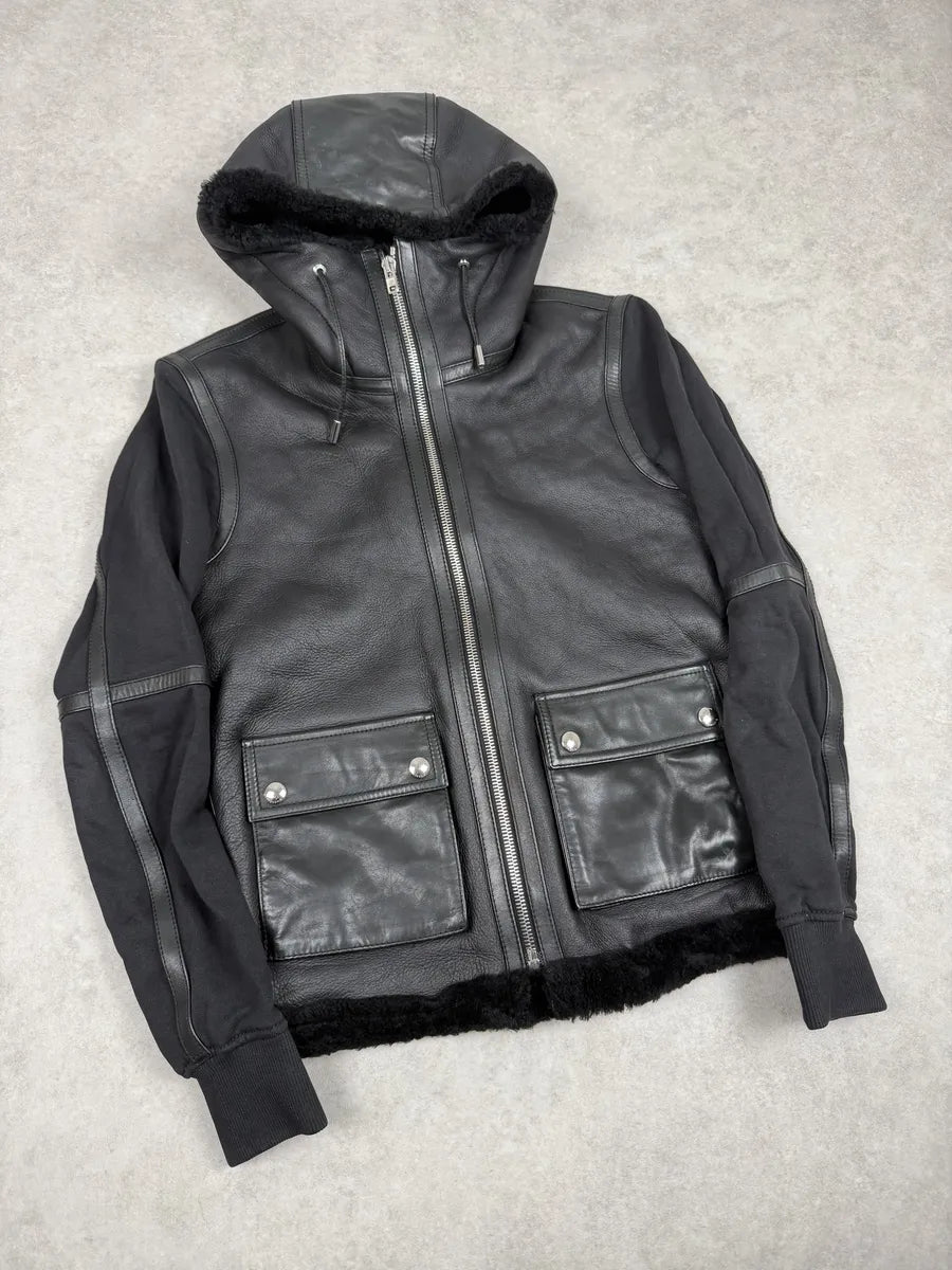 AW2014 Givenchy Black Leather Shearling Hooded Jacket by Riccardo Tisci pCFppmq 4