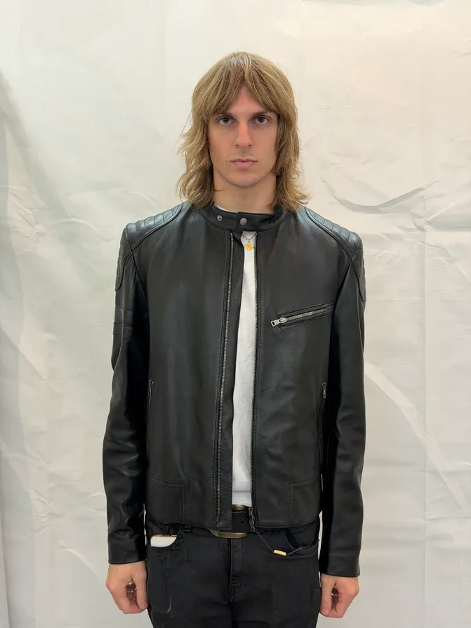 AW2014 Gucci Black Padded Leather Wool Biker Jacket qZcDefg 1